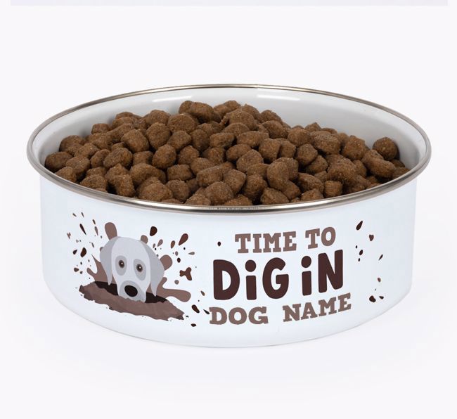 Time To Dig In: Personalized {breedFullName} Enamel Dog Bowl